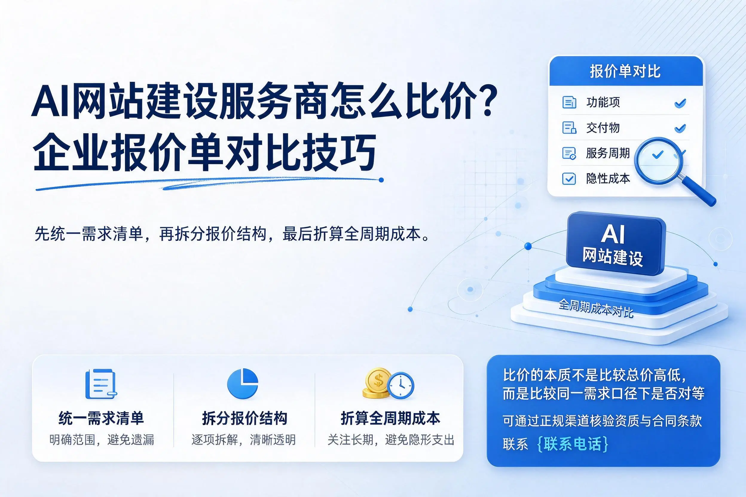 AI网站建设服务商怎么比价？烟台企业报价单对比技巧