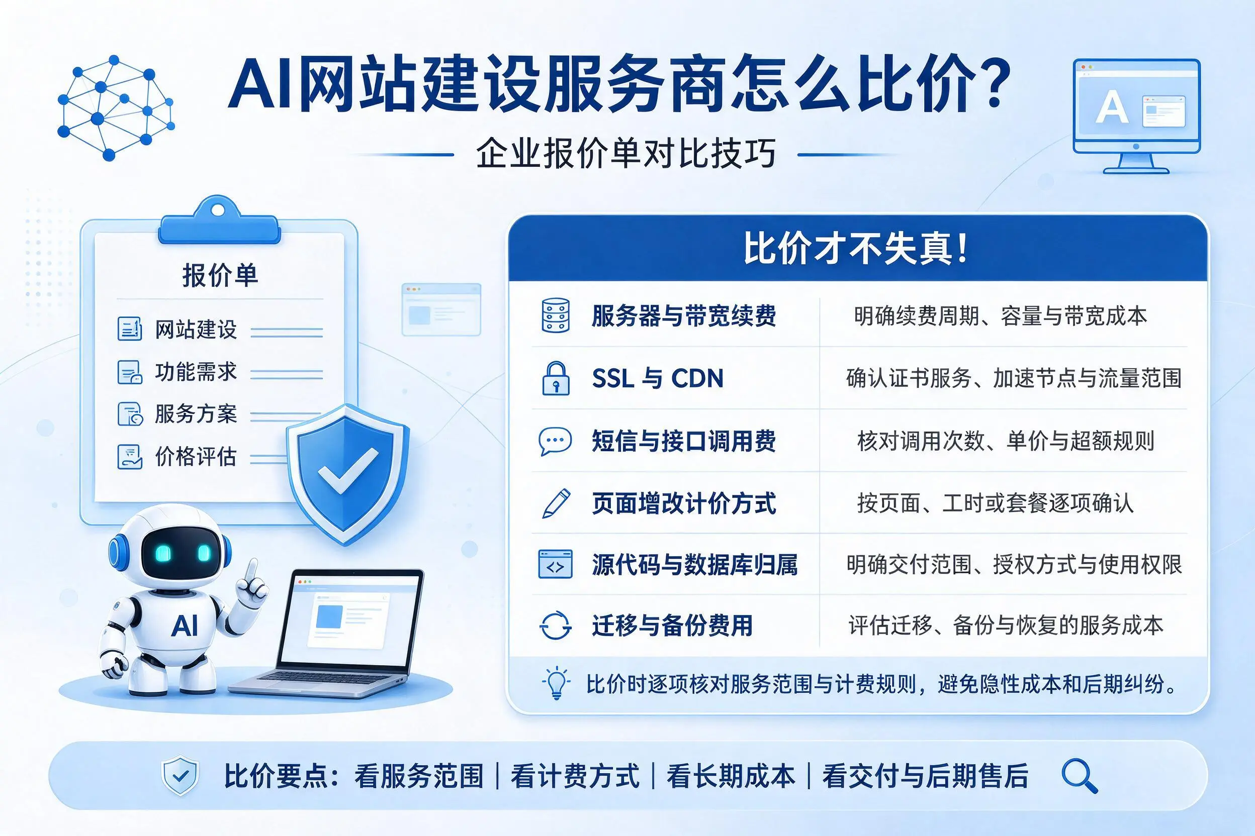 AI网站建设服务商怎么比价？烟台企业报价单对比技巧