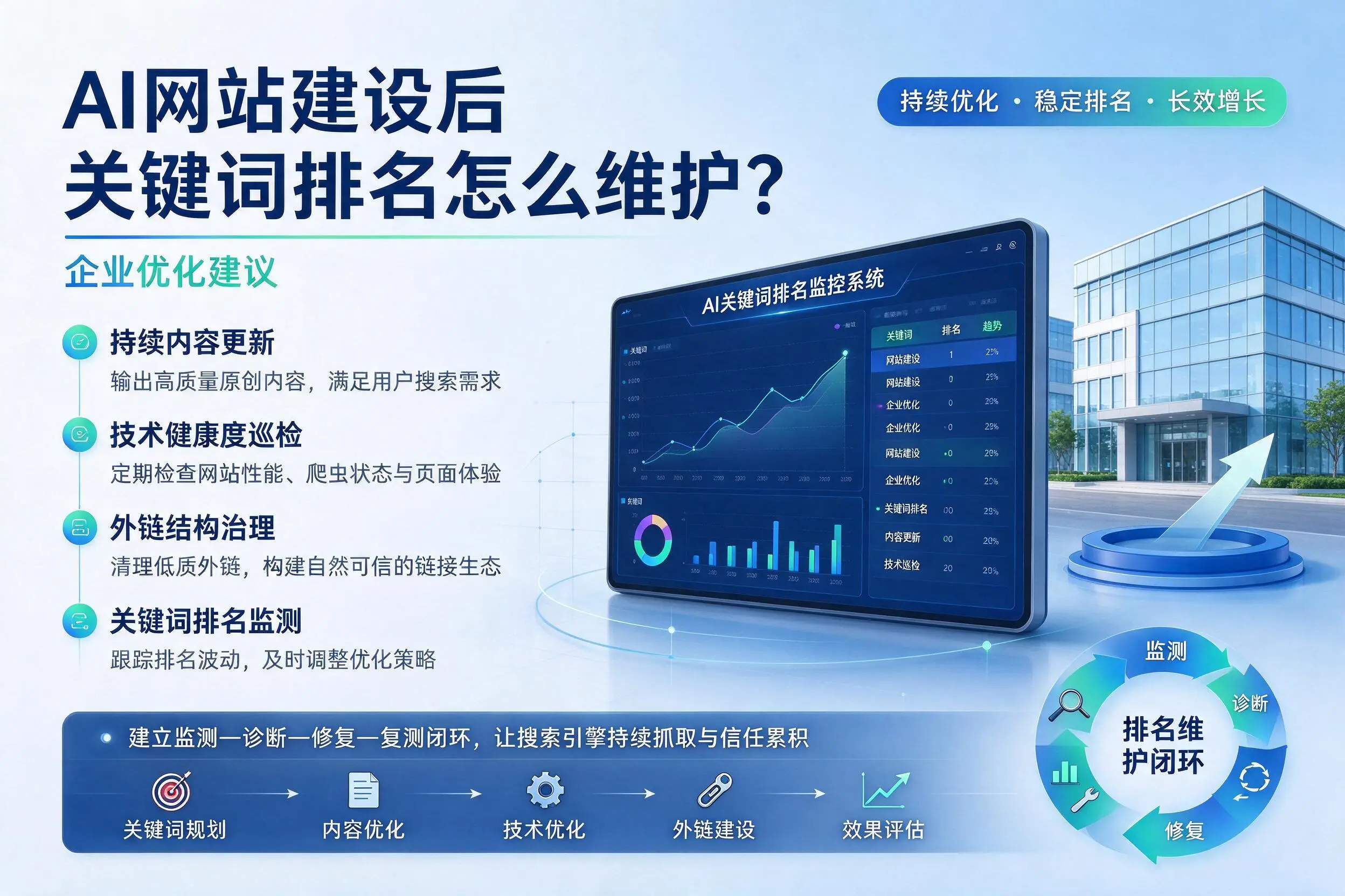 AI网站建设后关键词排名怎么维护？烟台企业优化建议